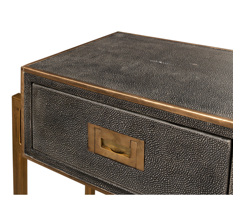 Gold and Gray Shagreen Leather Console Table with Storage
