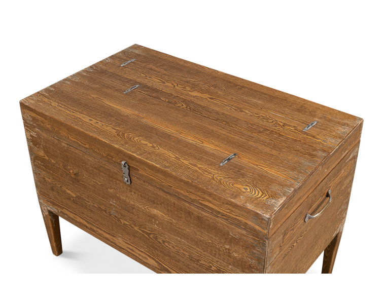 Brown Pine Rectangular Trunk End Table with Storage