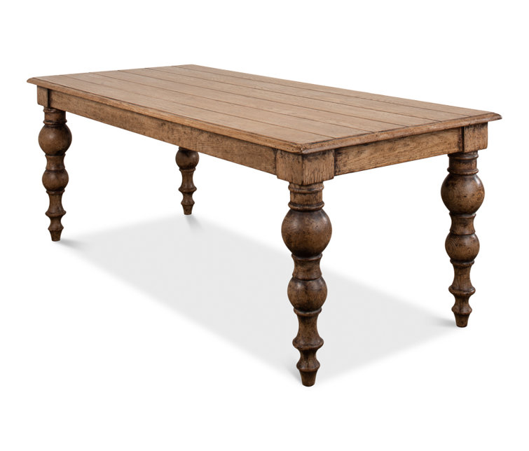 Rustic Oak Solid Wood Dining Table with Turned Legs