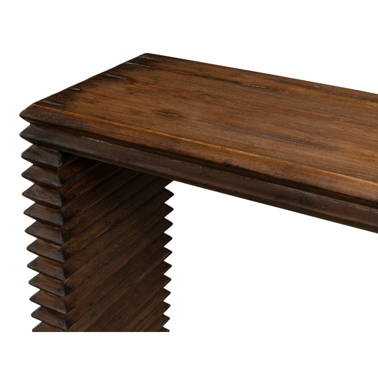 Stacked Dark Brown Solid Wood Console Table with Storage