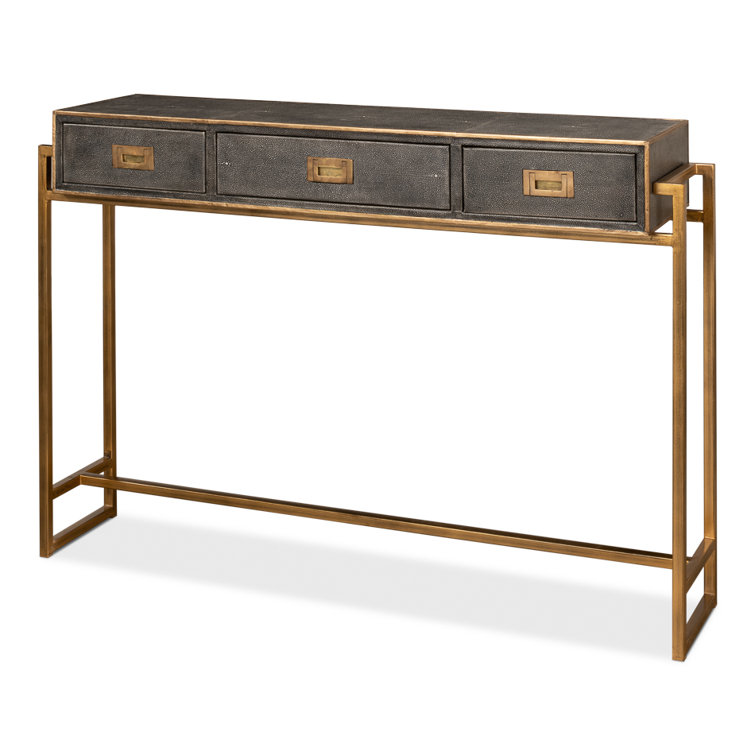 Gold and Gray Shagreen Leather Console Table with Storage