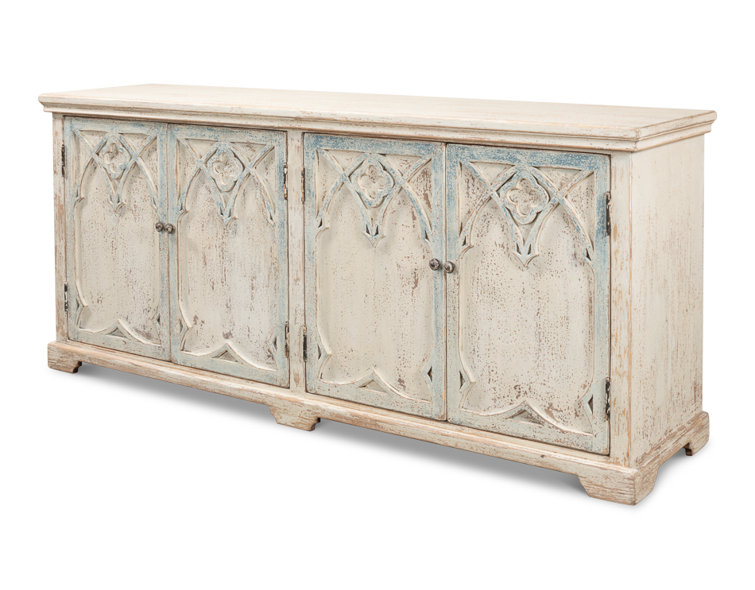 78'' White Traditional Wood Sideboard with Gothic Details