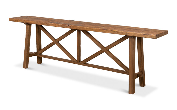 Transitional Berlin 93'' Brown Wood Metal Glass Console Table with Storage