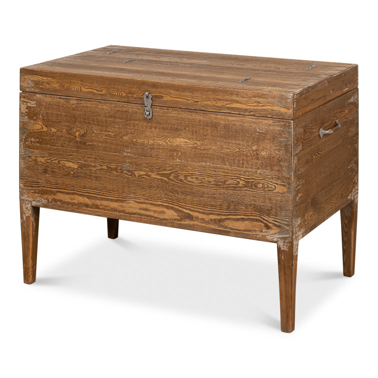 Brown Pine Rectangular Trunk End Table with Storage