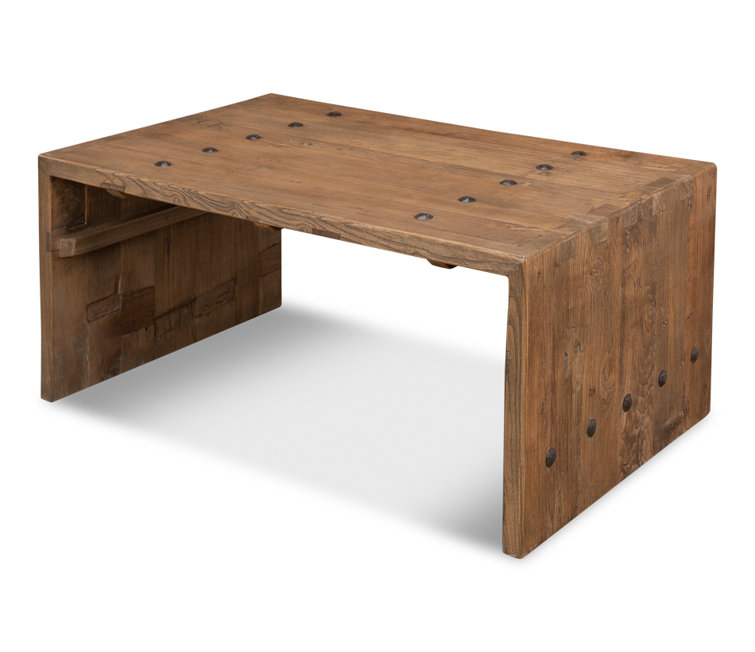 Rustic Rectangular Beige Wood Coffee Table with Storage