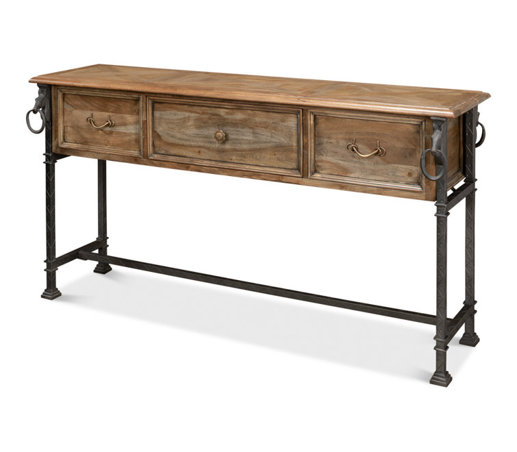Desert Bleached Brown Acacia Wood and Iron Console Table