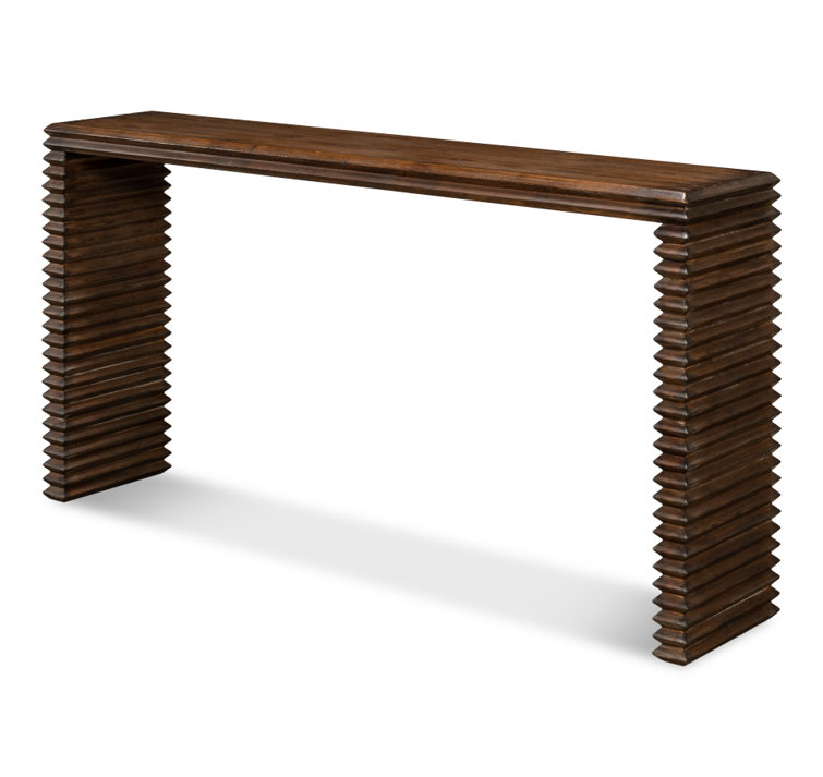 Stacked Dark Brown Solid Wood Console Table with Storage