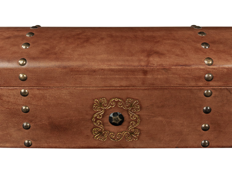 Traditional Embossed Leather-Wrapped Wooden Storage Box