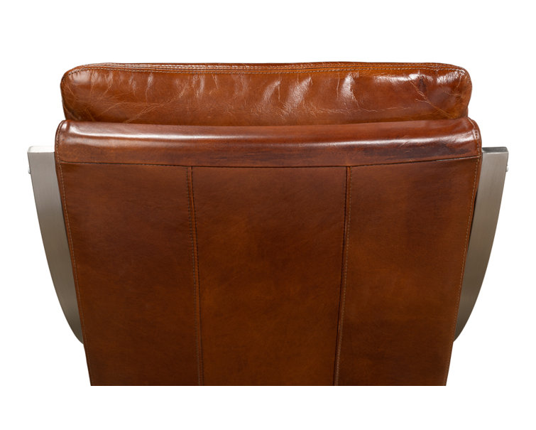 Brown Genuine Leather and Metal Armless Chair