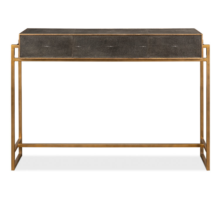 Gold and Gray Shagreen Leather Console Table with Storage