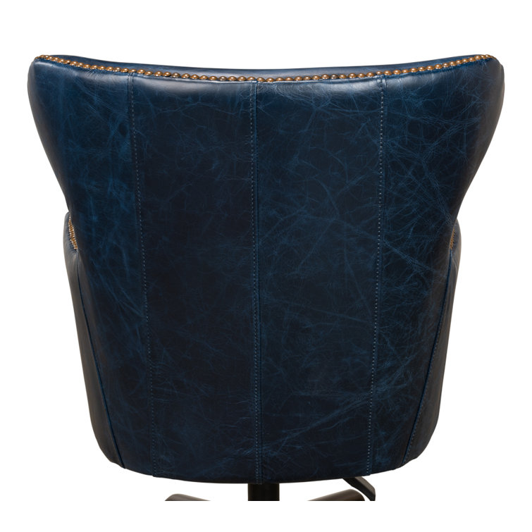 Chateau Blue Leather Swivel Arm Chair with Metal Base