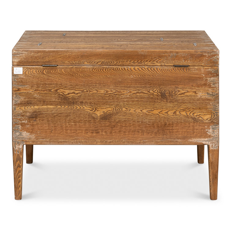 Brown Pine Rectangular Trunk End Table with Storage