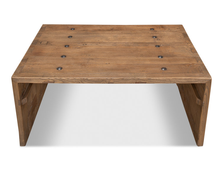 Rustic Rectangular Beige Wood Coffee Table with Storage