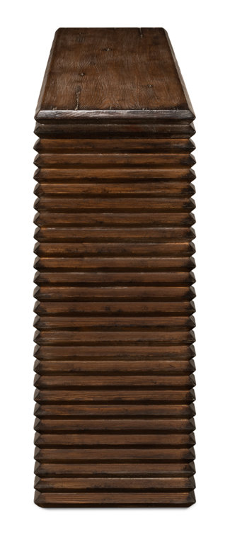 Stacked Dark Brown Solid Wood Console Table with Storage