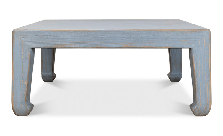 Blue Solid Pine Wood Square Coffee Table