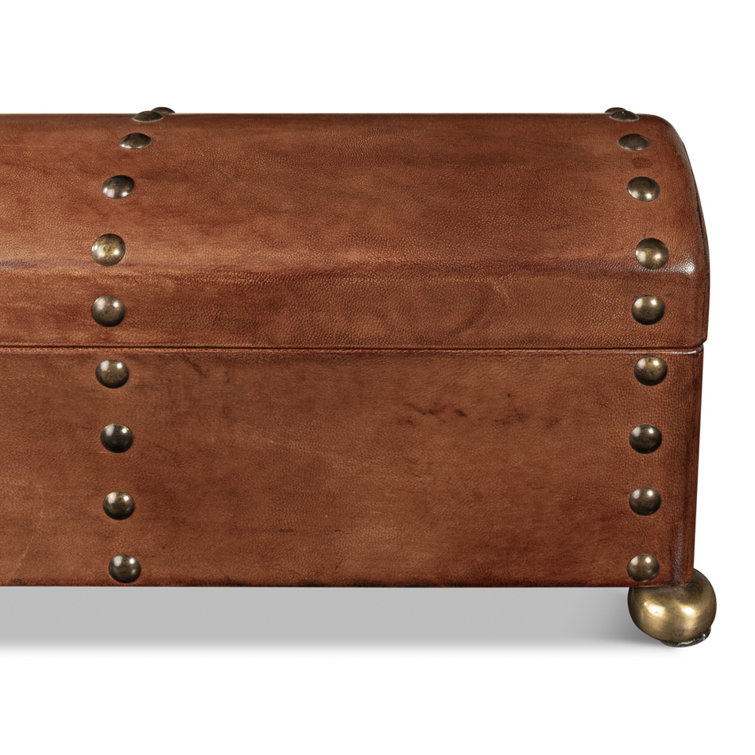 Traditional Embossed Leather-Wrapped Wooden Storage Box
