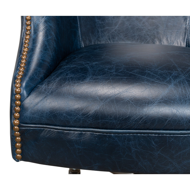 Chateau Blue Leather Swivel Arm Chair with Metal Base