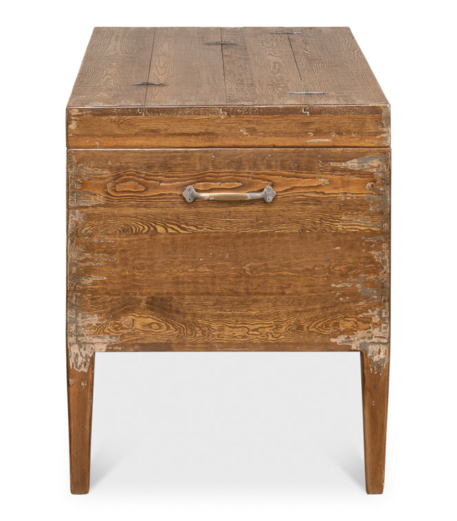 Brown Pine Rectangular Trunk End Table with Storage