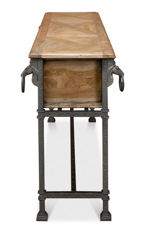 Desert Bleached Brown Acacia Wood and Iron Console Table