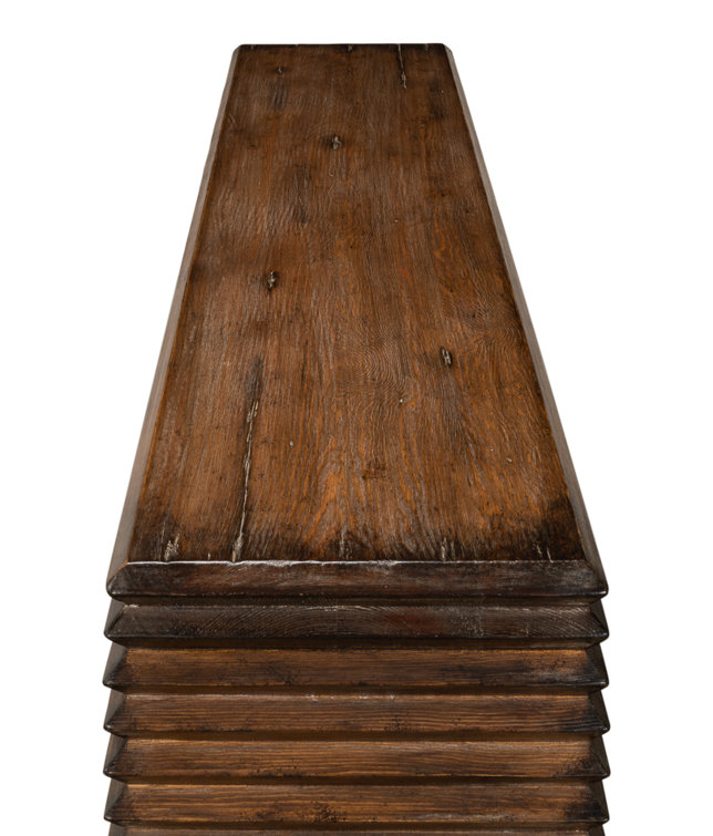 Stacked Dark Brown Solid Wood Console Table with Storage