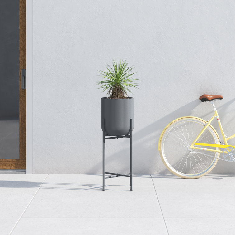 Dark Gray Metal Round Indoor/Outdoor Planter with Stand