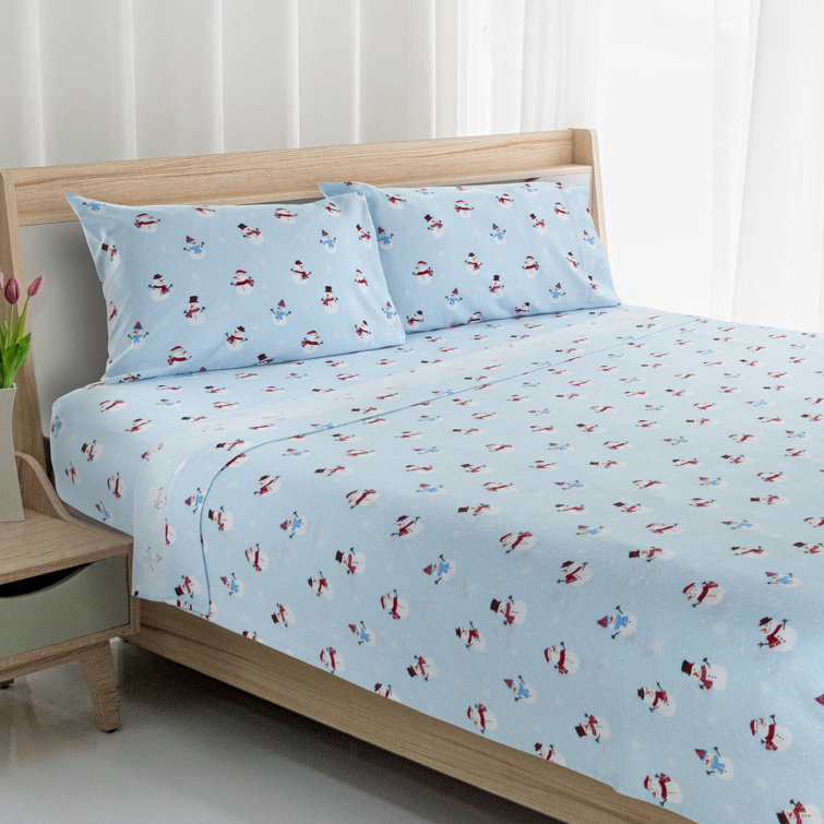 Ivory Christmas Tree Print Queen Flannel Sheet Set