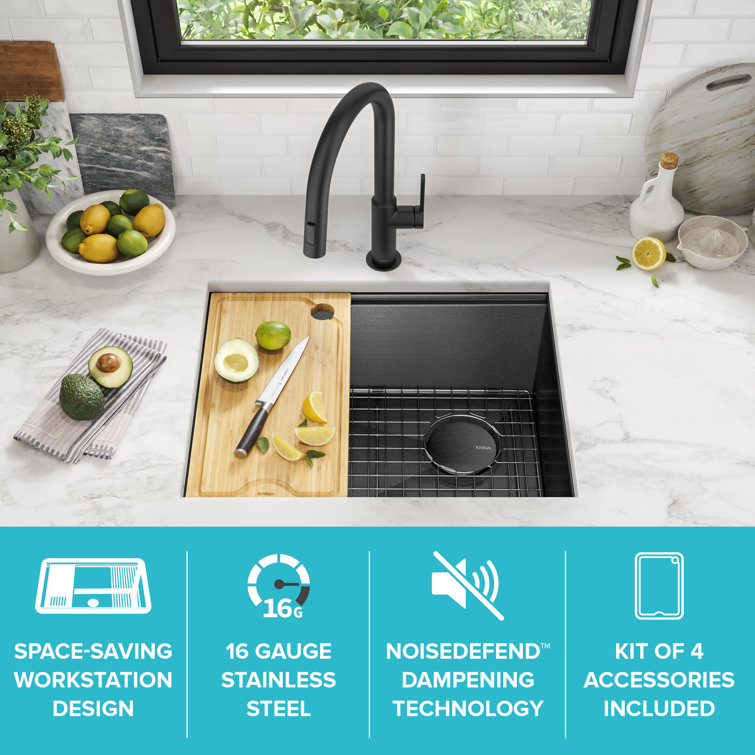 Kore 23" Black Stainless Steel Drop-In Single Bowl Kitchen Sink
