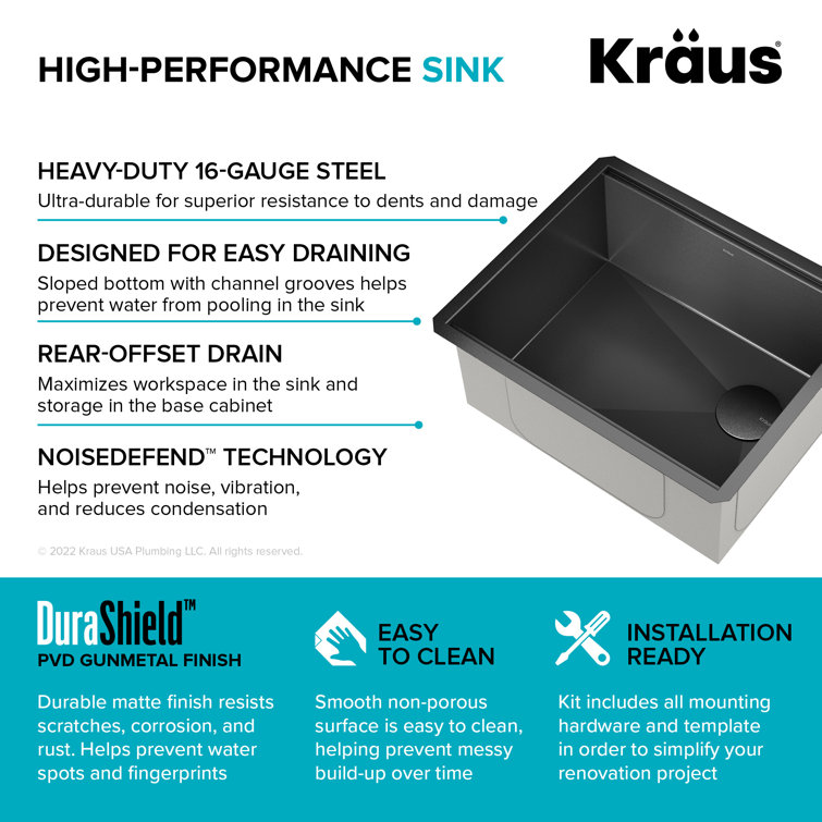 Kore 23" Black Stainless Steel Drop-In Single Bowl Kitchen Sink