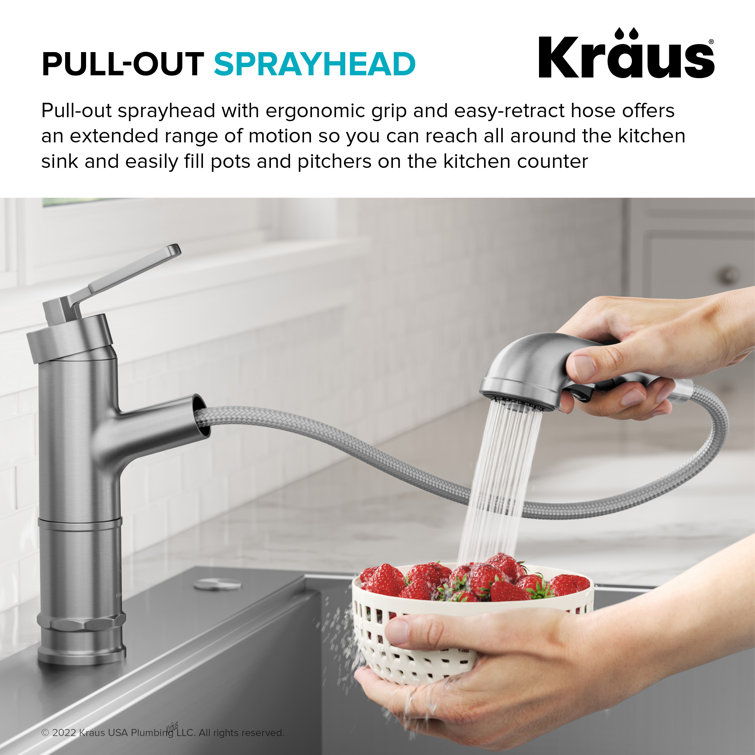 Spot-Free Stainless Steel Pull-Out Single Handle Kitchen Faucet