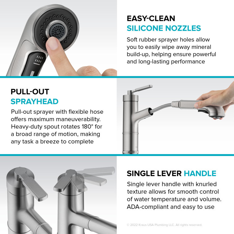 Spot-Free Stainless Steel Pull-Out Single Handle Kitchen Faucet