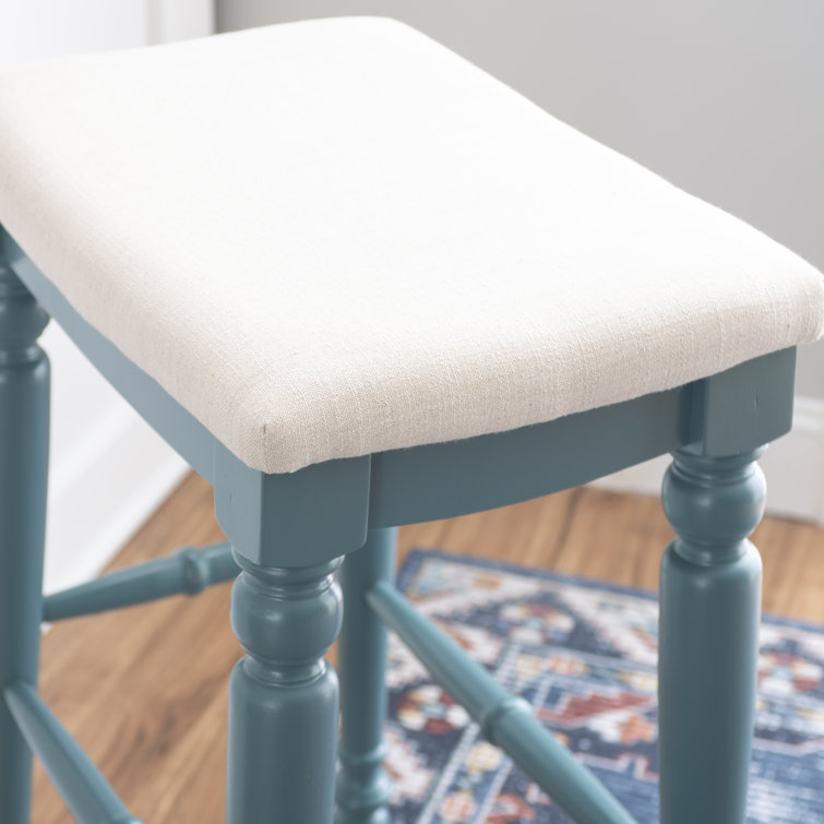 Marino 30" Plush Blue and Wood Elegant Backless Bar Stool