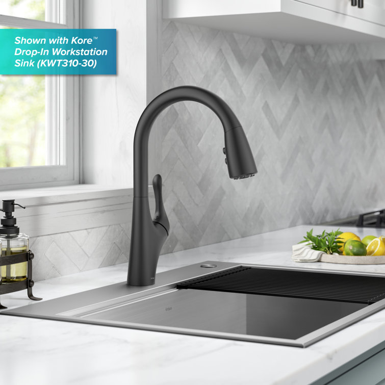 Matte Black Brass Pull-Down Kitchen Faucet with Spray