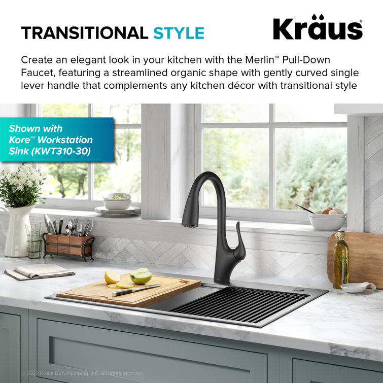 Matte Black Brass Pull-Down Kitchen Faucet with Spray