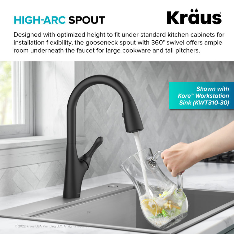 Matte Black Brass Pull-Down Kitchen Faucet with Spray