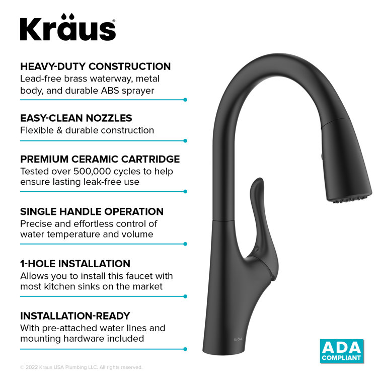 Matte Black Brass Pull-Down Kitchen Faucet with Spray
