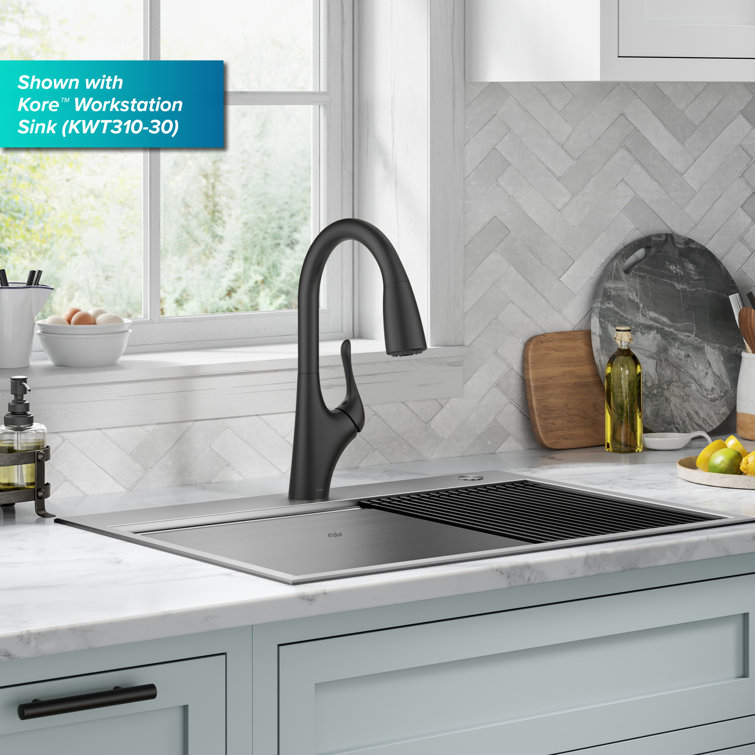 Matte Black Brass Pull-Down Kitchen Faucet with Spray