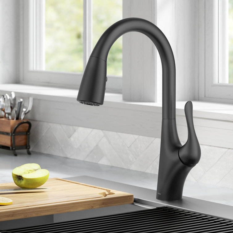 Matte Black Brass Pull-Down Kitchen Faucet with Spray