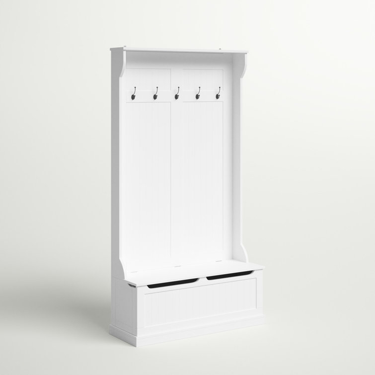 Bright White MDF Hall Tree with Storage Bench and Coat Hooks