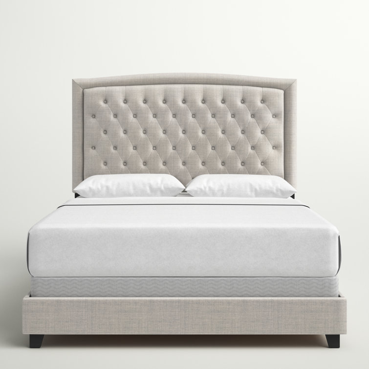 Transitional Queen Upholstered Bed with Tufted Headboard, Gray
