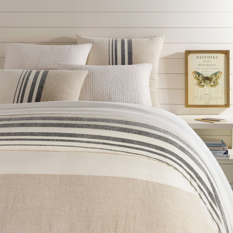 Ivory and Charcoal Linen Chenille Twin Duvet Cover