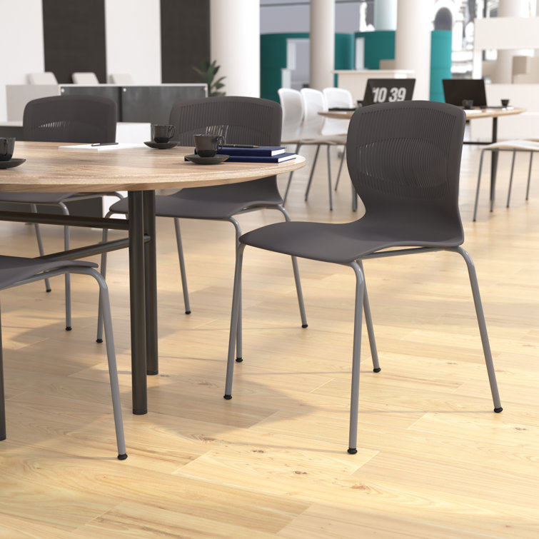 Gray Armless Metal Stacking Reception Chairs with Lumbar Support