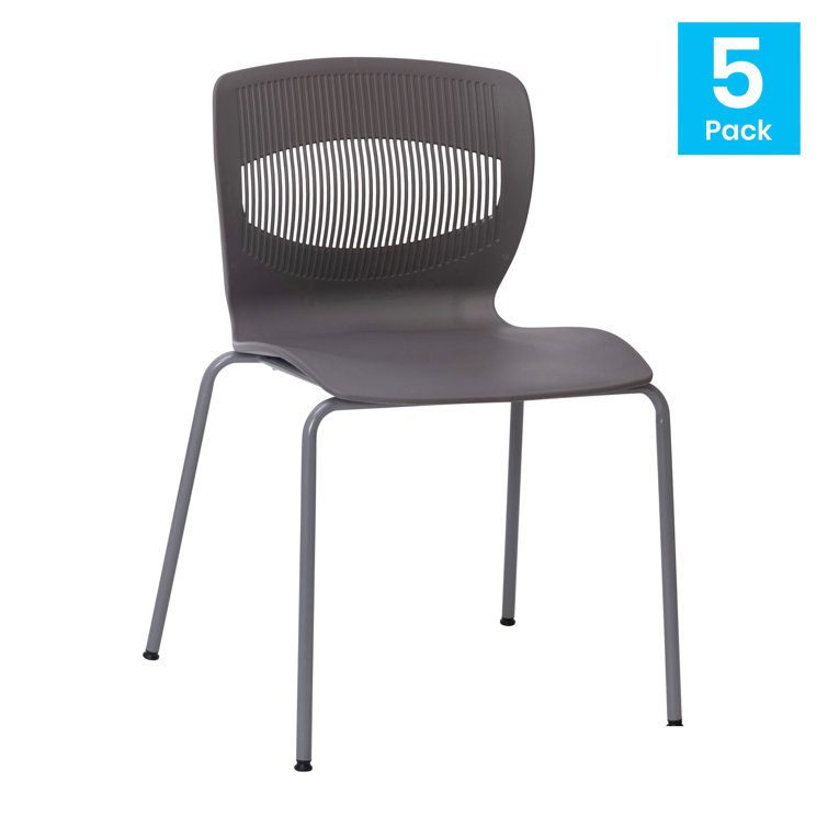 Gray Armless Metal Stacking Reception Chairs with Lumbar Support