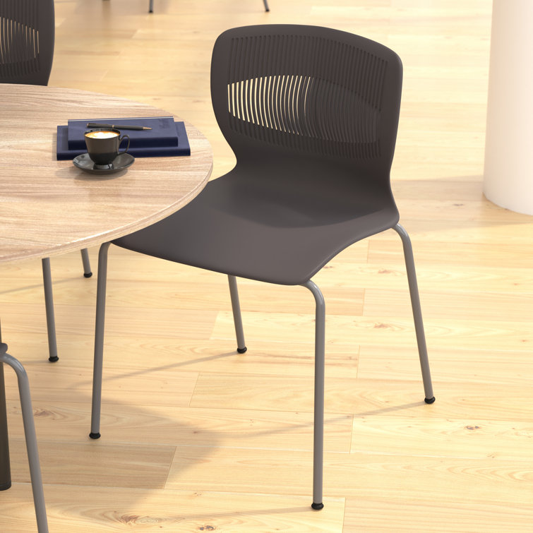 Gray Armless Metal Stacking Reception Chairs with Lumbar Support