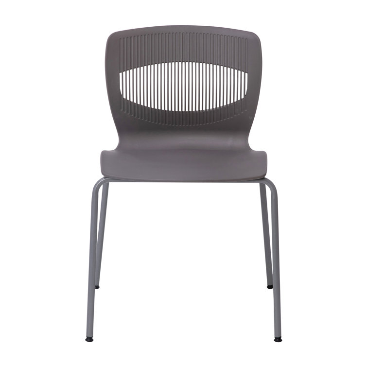 Gray Armless Metal Stacking Reception Chairs with Lumbar Support