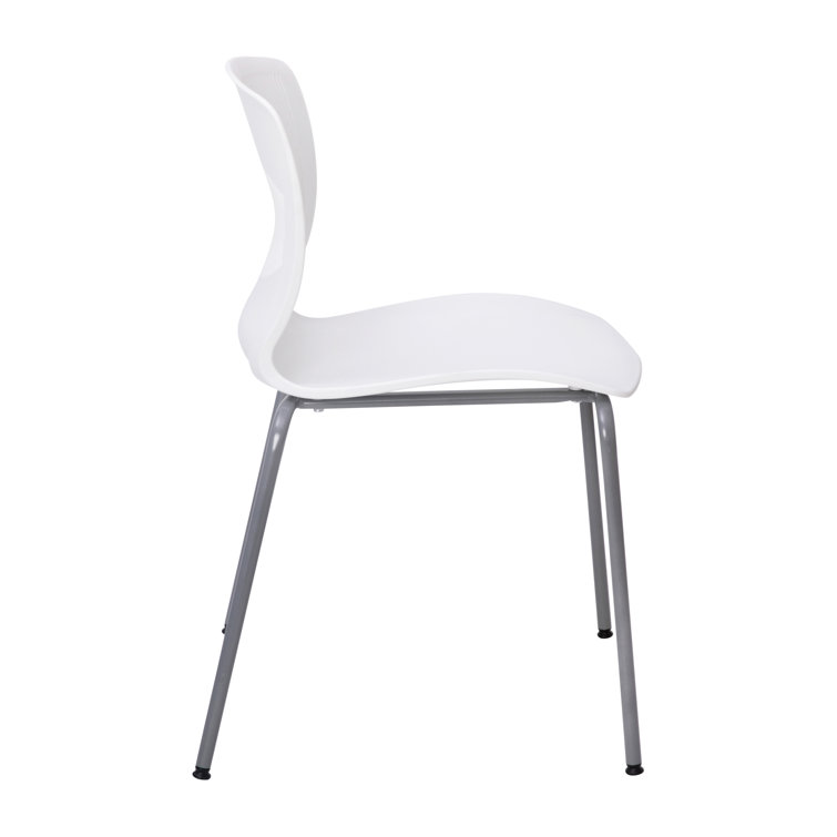 White Armless Metal Stacking Reception Chairs, Set of 5