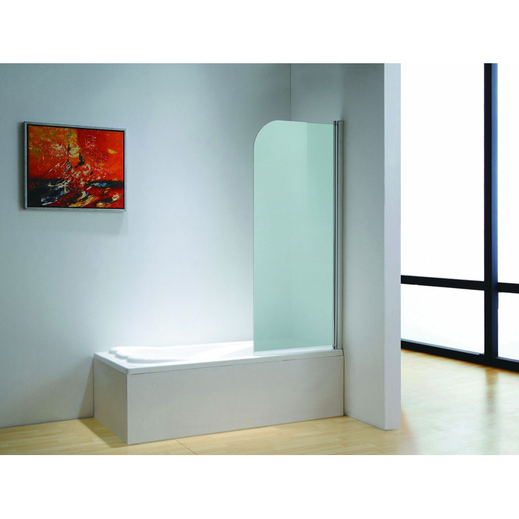 30" x 59" Frosted Glass Frameless Pivot Tub Door with Silver Aluminum Frame