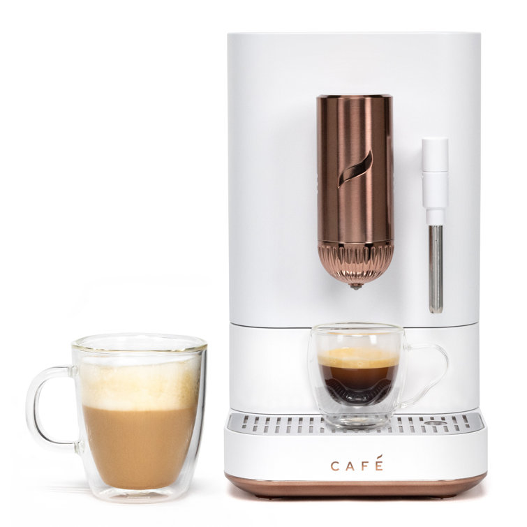 Matte White Stainless Steel Automatic Espresso Machine with Grinder and Frother