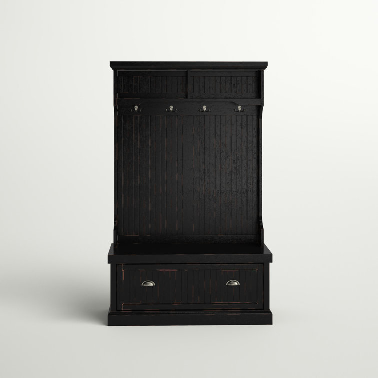 Distressed Black Poplar and Birch Hall Tree with Bench and Storage