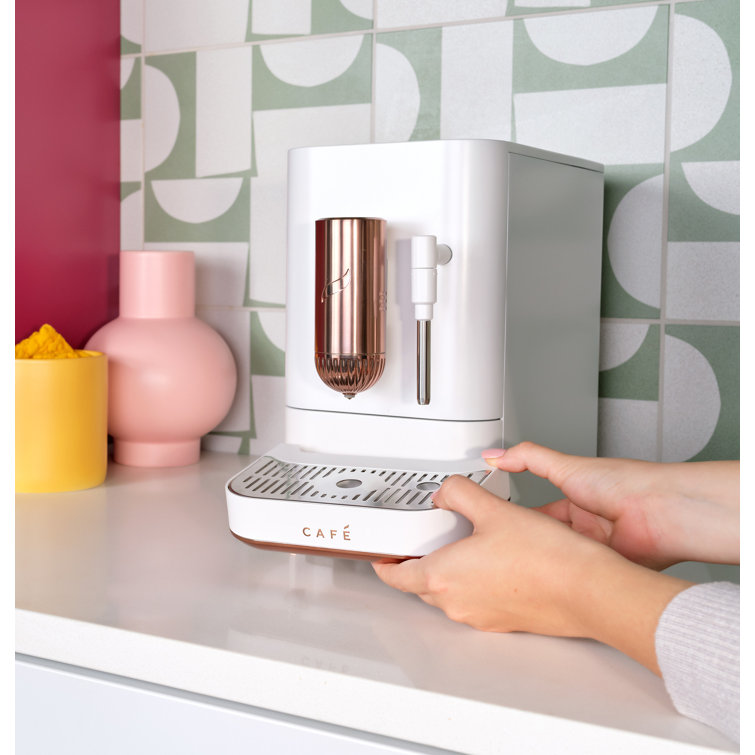 Matte White Stainless Steel Automatic Espresso Machine with Grinder and Frother