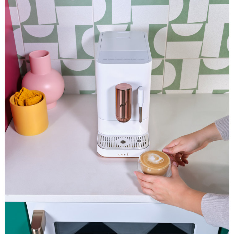 Matte White Stainless Steel Automatic Espresso Machine with Grinder and Frother